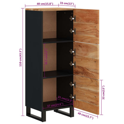 Hoge kast met 3 deuren 40x33x110 cm massief acaciahout en ijzer