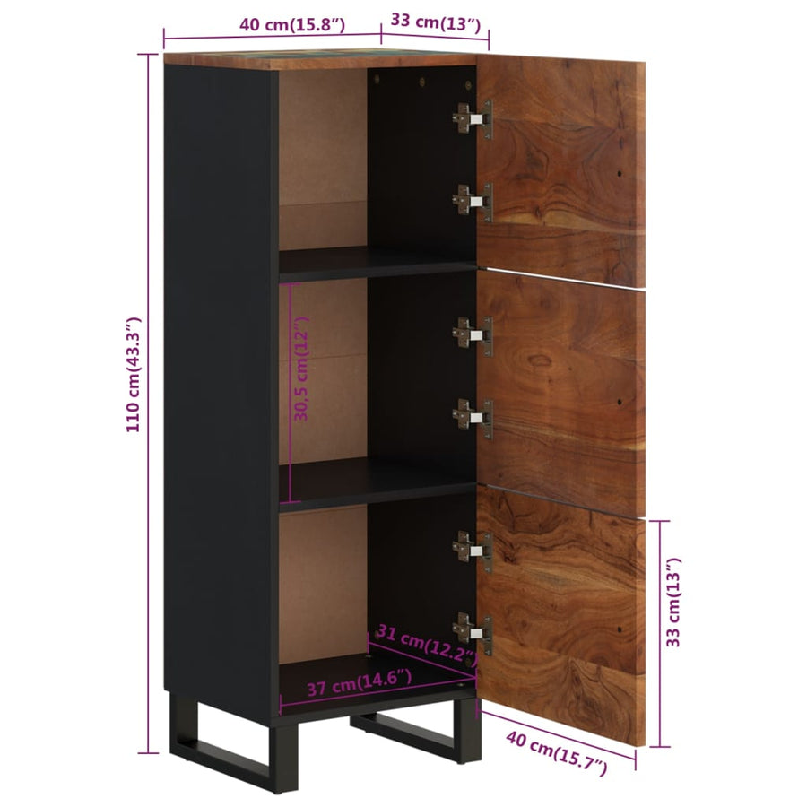 Hoge kast met 3 deuren 40x33x110 cm gerecycled hout en ijzer