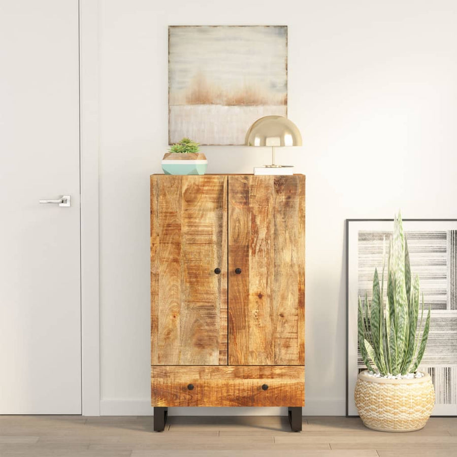 Hoge kast met lade 60x33x100 cm massief mangohout en ijzer