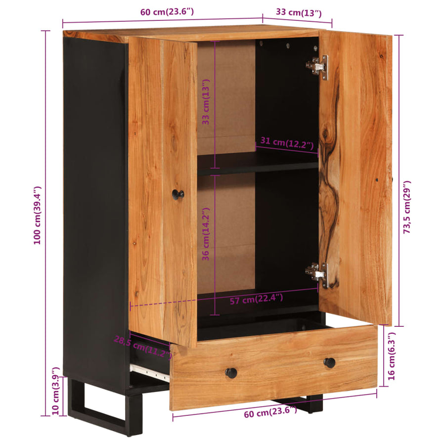 Hoge Kast Met Lade 60X33X100 Cm Massief Acaciahout En Ijzer 60 x 33 x 110 cm Bruin