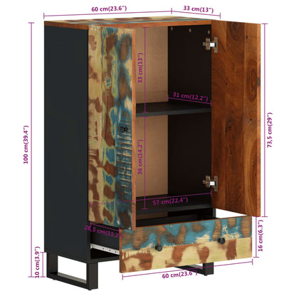 Hoge kast met lade 60x33x100 cm gerecycled hout en ijzer