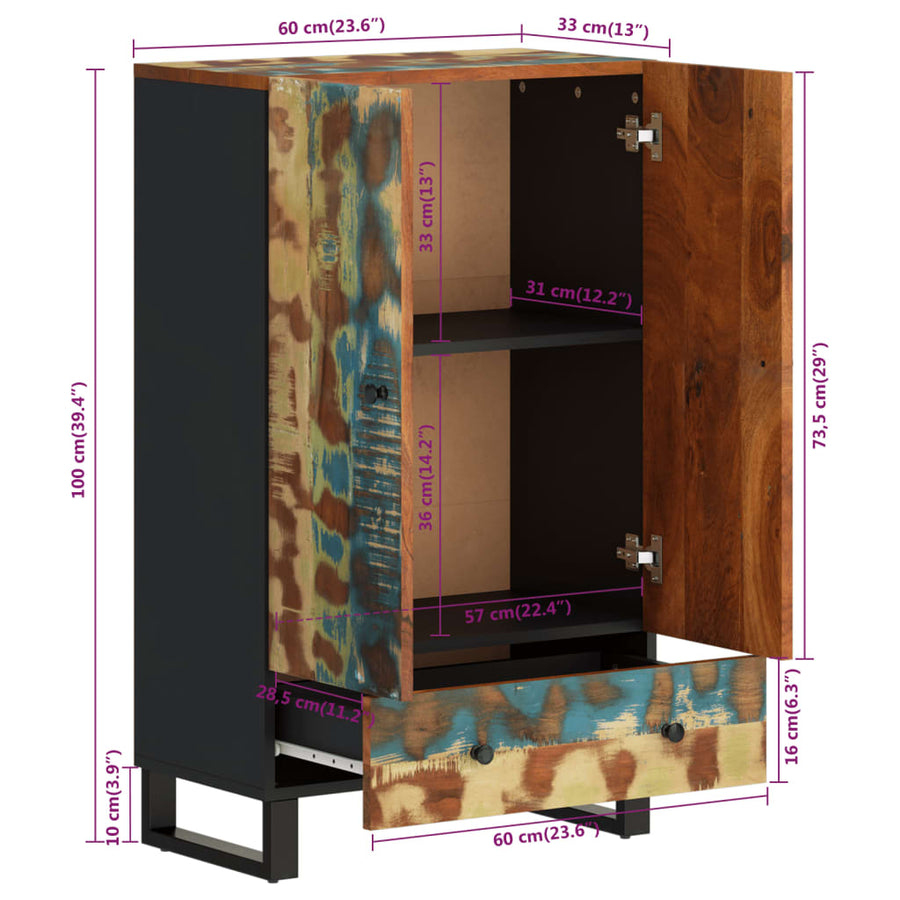 Hoge kast met lade 60x33x100 cm gerecycled hout en ijzer
