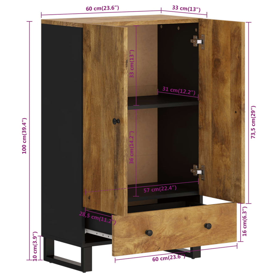 Hoge Kast Met Lade 60X33X100 Cm Massief Mangohout En Ijzer 60 x 33 x 110 cm Honingbruin