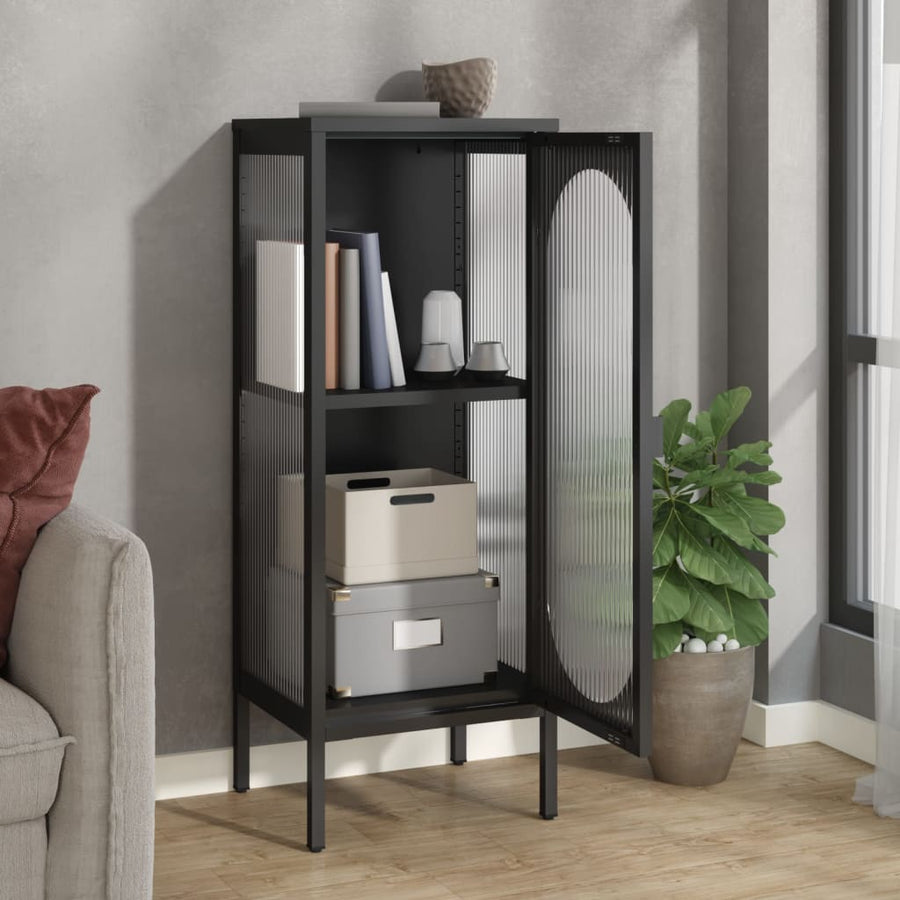 Dressoir 40x35x105 cm glas en staal zwart