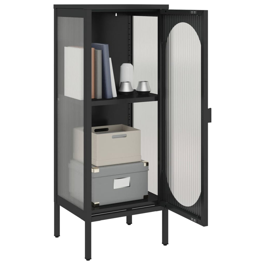 Dressoir 40x35x105 cm glas en staal zwart