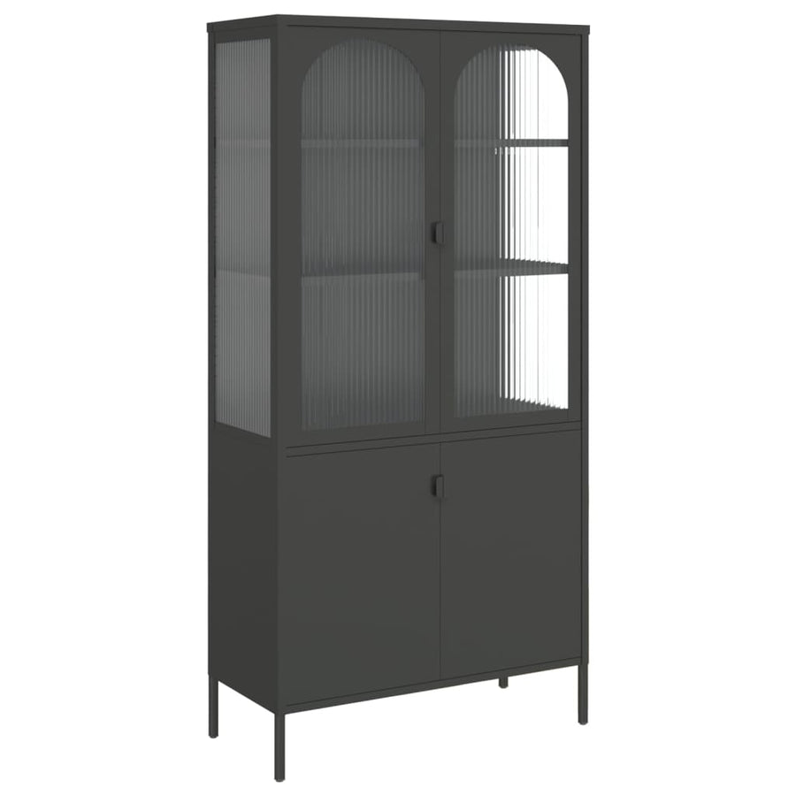 Hoge Kast 90X40X180 Cm Glas En Staal Zwart