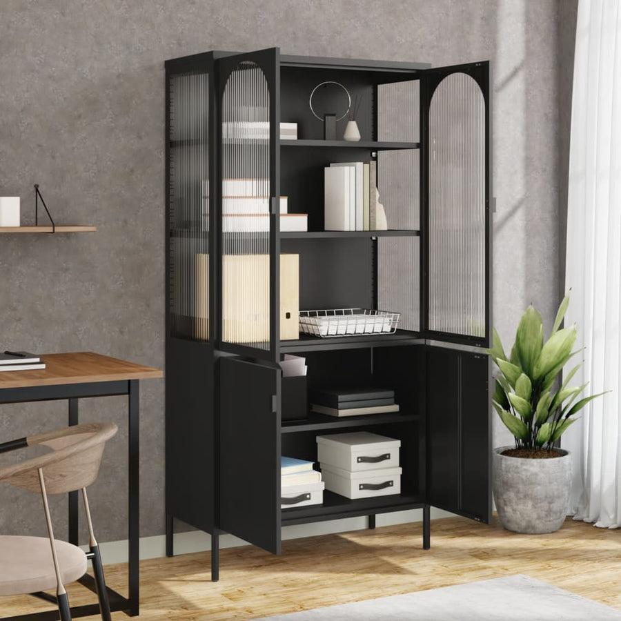 Hoge Kast 90X40X180 Cm Glas En Staal Zwart