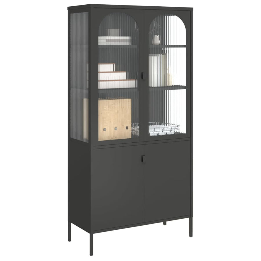 Hoge Kast 90X40X180 Cm Glas En Staal Zwart