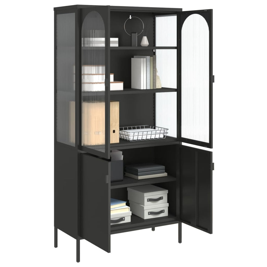 Hoge Kast 90X40X180 Cm Glas En Staal Zwart