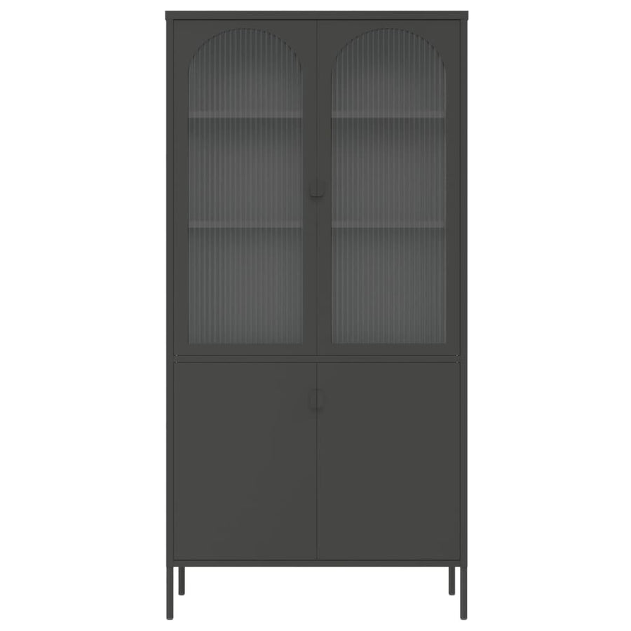 Hoge Kast 90X40X180 Cm Glas En Staal Zwart