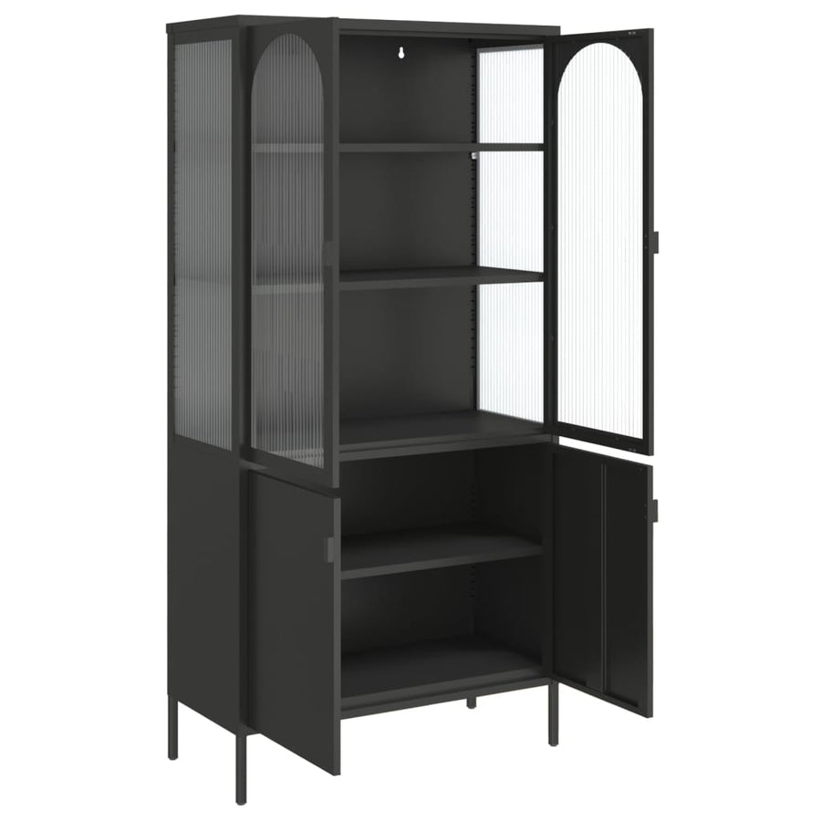 Hoge Kast 90X40X180 Cm Glas En Staal Zwart