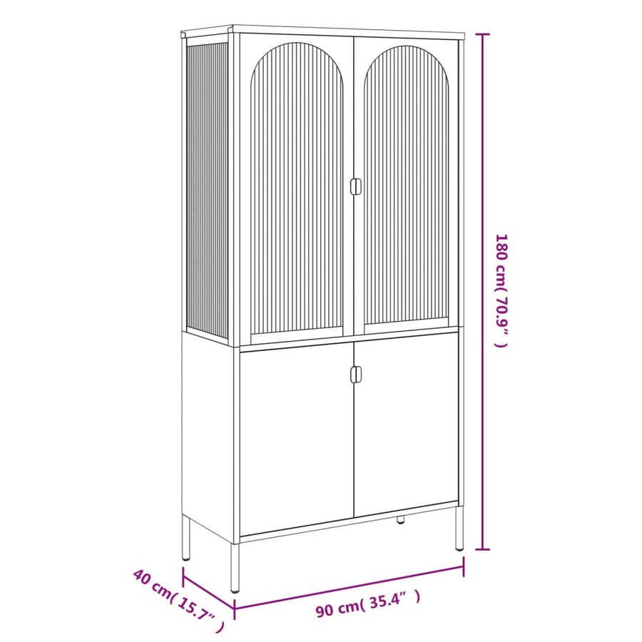 Hoge Kast 90X40X180 Cm Glas En Staal Zwart