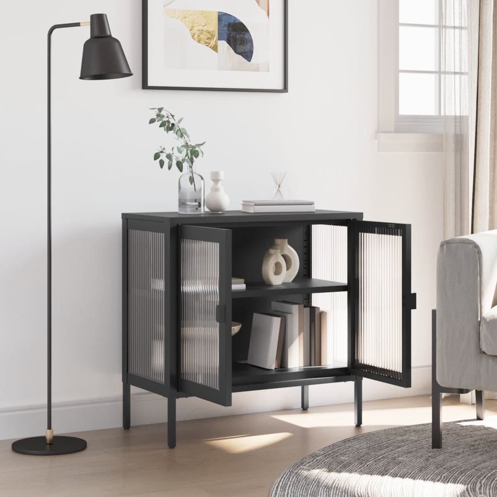 Dressoir 70x35x70 cm glas en staal zwart
