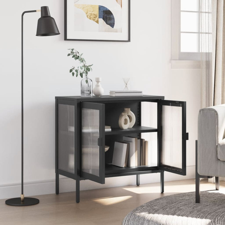 Dressoir 70x35x70 cm glas en staal zwart