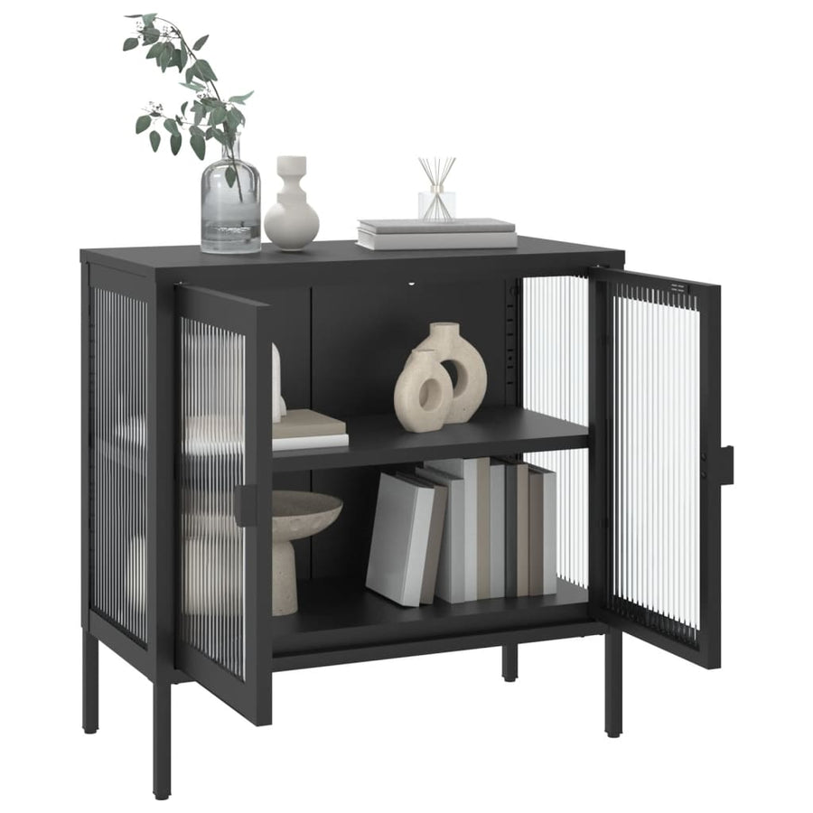 Dressoir 70x35x70 cm glas en staal zwart