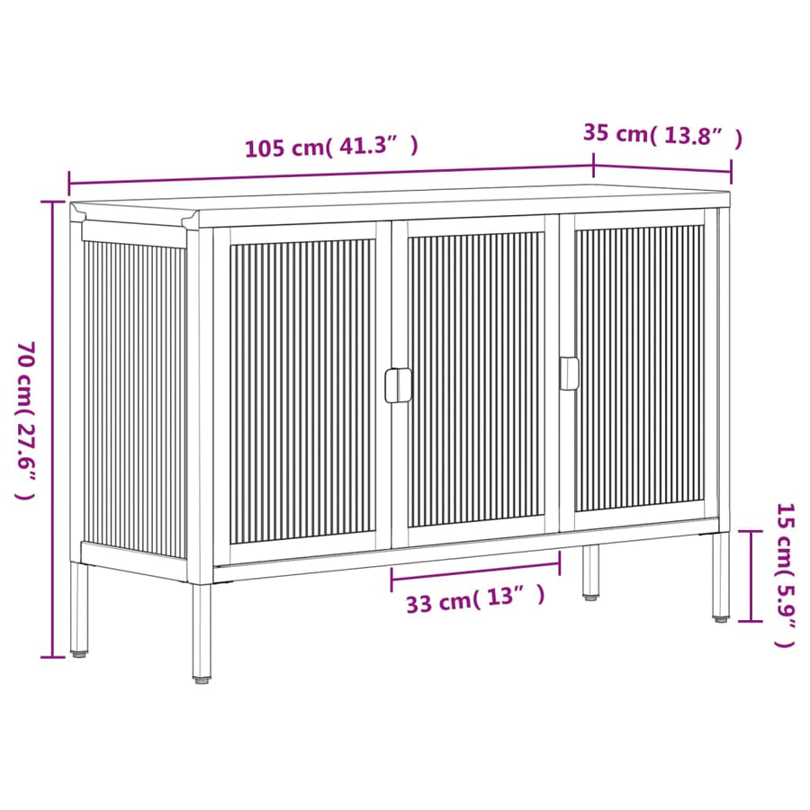 Dressoir 105X35X70 Cm Glas En Staal Zwart