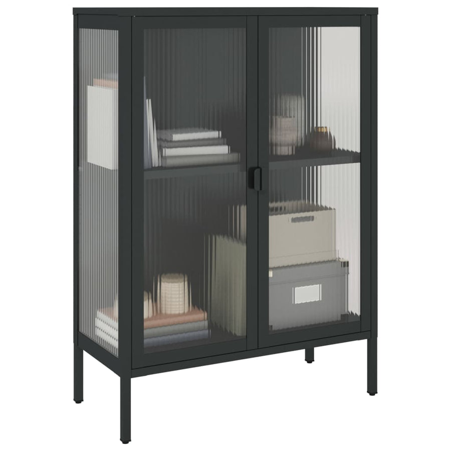 Dressoir 75x35x105 cm glas en staal zwart