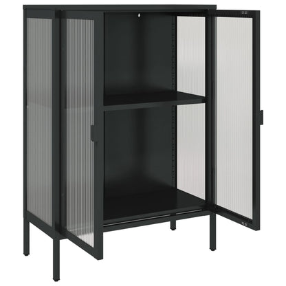 Dressoir 75x35x105 cm glas en staal zwart