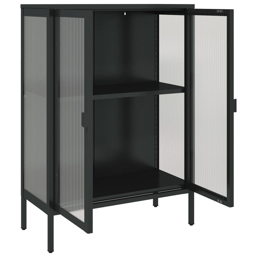Dressoir 75x35x105 cm glas en staal zwart