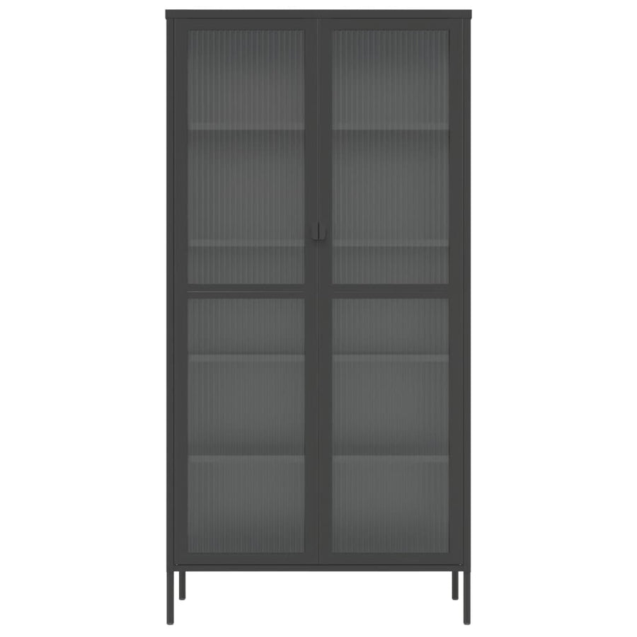 Hoge Kast 85X40X180 Cm Glas En Staal Zwart