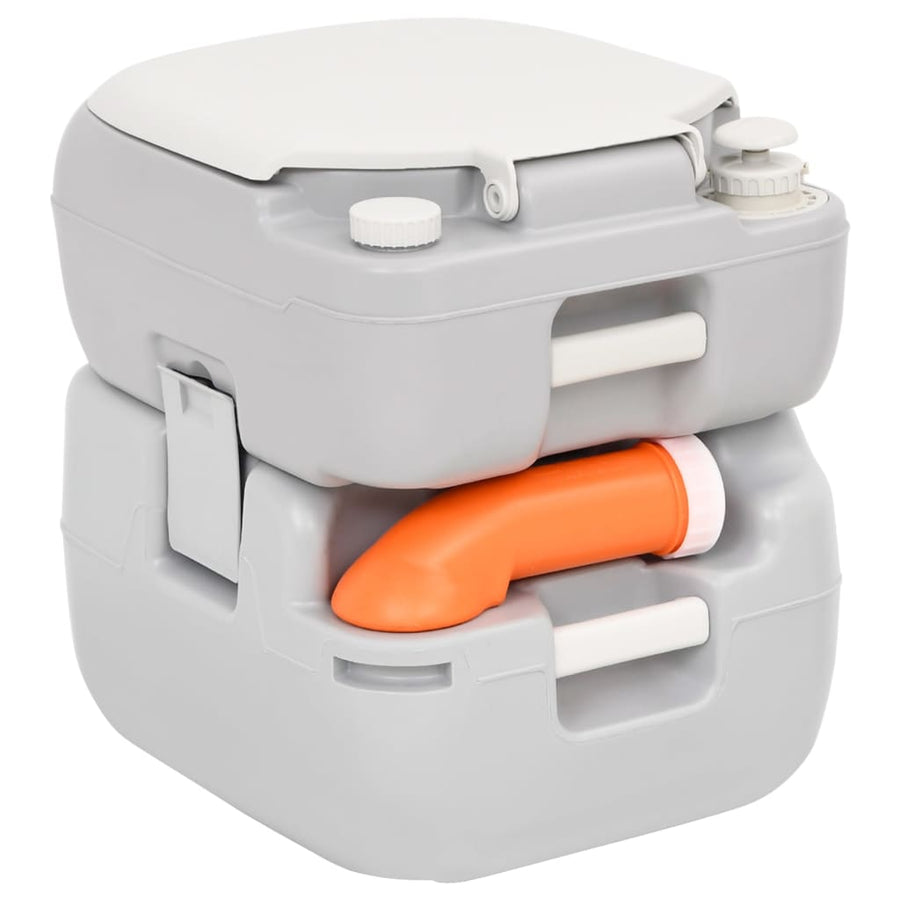 Campingtoilet Draagbaar 22+12 L Hdpe Grijs En Wit