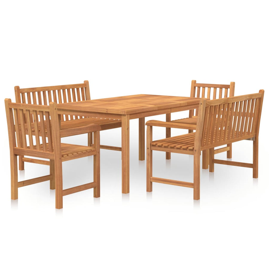 5-Delige Tuinset Massief Teakhout 2x Bank + 2x Fauteuil + Tafel