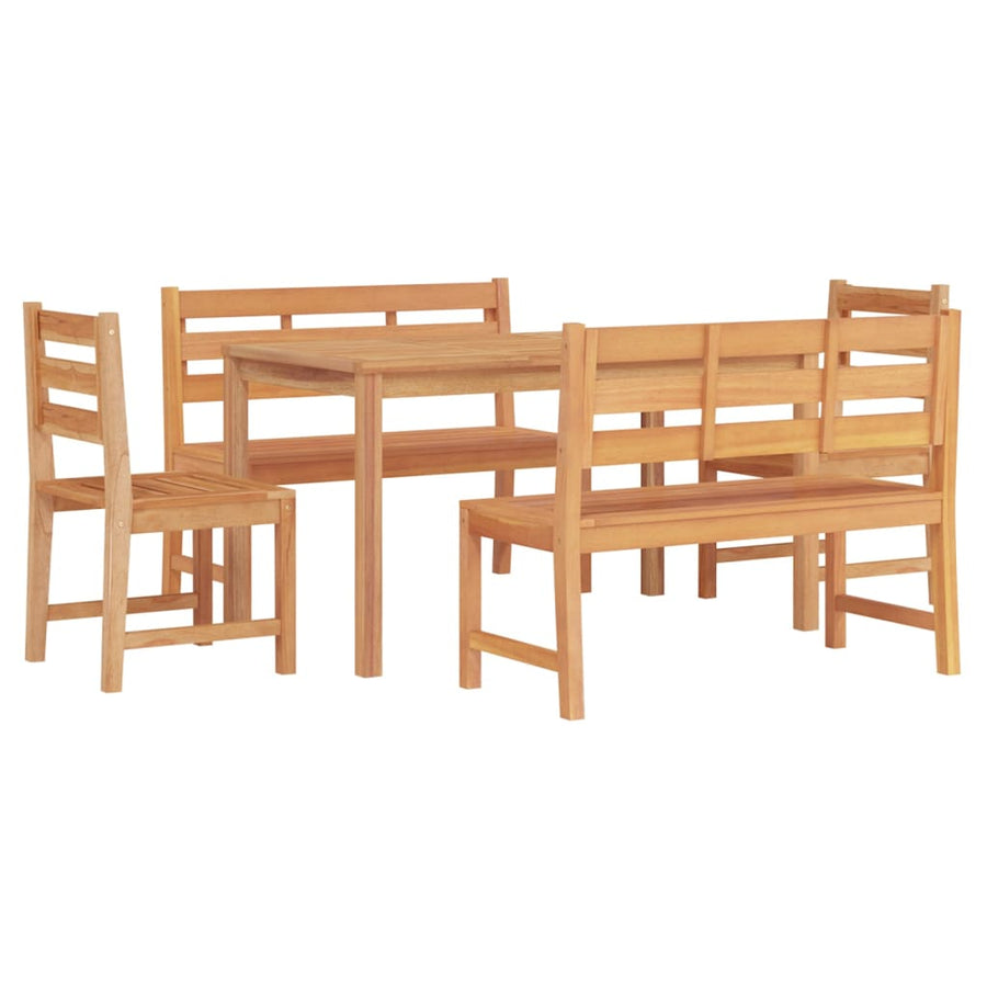 5-Delige Tuinset Massief Teakhout 140 cm tafellengte 2x Bank + 2x stoel + Tafel