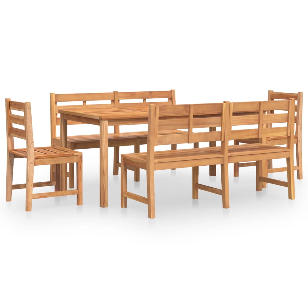 5-Delige Tuinset Massief Teakhout 180 cm tafellengte 2x Bank + 2x stoel + Tafel