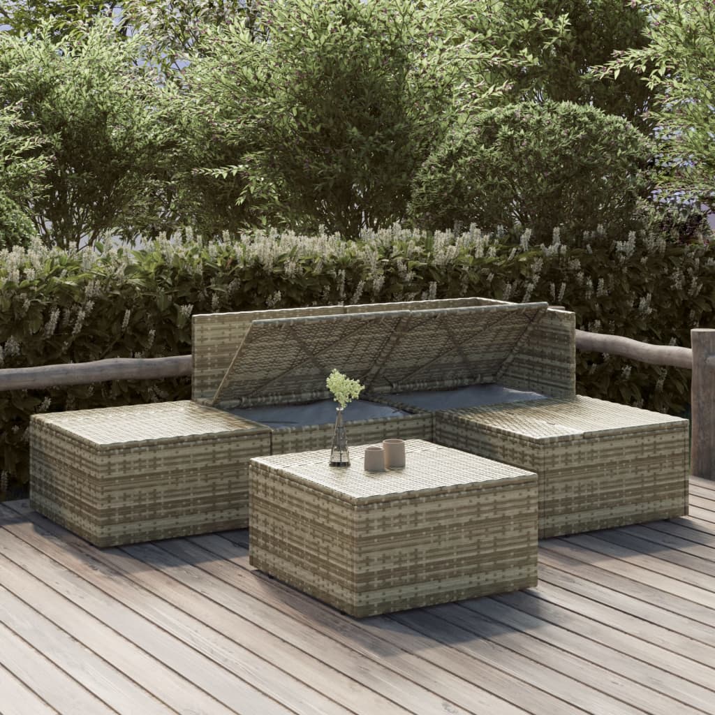 5-Delige Loungeset Met Kussens Poly Rattan Grijs hoek + midden + 2x voetensteun + Tafel