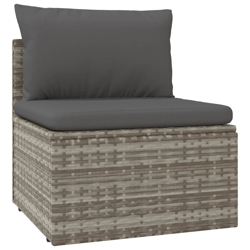 5-Delige Loungeset Met Kussens Poly Rattan Grijs hoek + midden + 2x voetensteun + Tafel