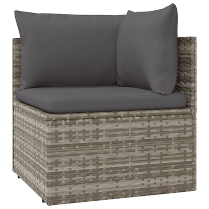 5-Delige Loungeset Met Kussens Poly Rattan Grijs hoek + midden + 2x voetensteun + Tafel