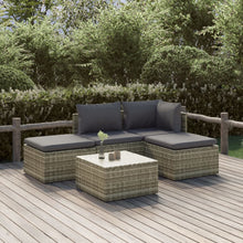 5-Delige Loungeset Met Kussens Poly Rattan Grijs hoek + midden + 2x voetensteun + Tafel