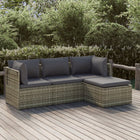 4-Delige Loungeset Met Kussens Poly Rattan Grijs 2x hoek + midden + Tafel