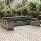 10-Delige Loungeset Met Kussens Poly Rattan Grijs 4x hoek + 6x midden