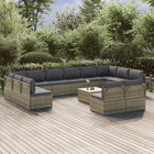 13-Delige Loungeset Met Kussens Poly Rattan Grijs 2x hoek + 10x midden + Tafel