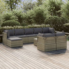 10-Delige Loungeset Met Kussens Poly Rattan Grijs 4x hoek + 3x midden + 2x voetensteun + Tafel