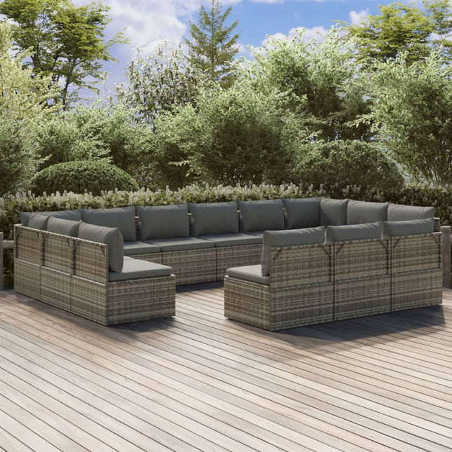 13-Delige Loungeset Met Kussens Poly Rattan Grijs 2x hoek + 11x midden