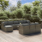 11-Delige Loungeset Met Kussens Poly Rattan Grijs 4x hoek + 4x midden + 2x voetensteun + Tafel