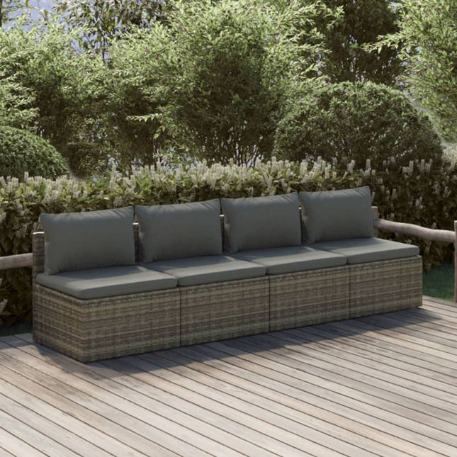 4-delige Loungeset met kussens poly rattan grijs 4x midden