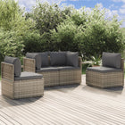 4-Delige Loungeset Met Kussens Poly Rattan Grijs 2x midden + 2x hoek