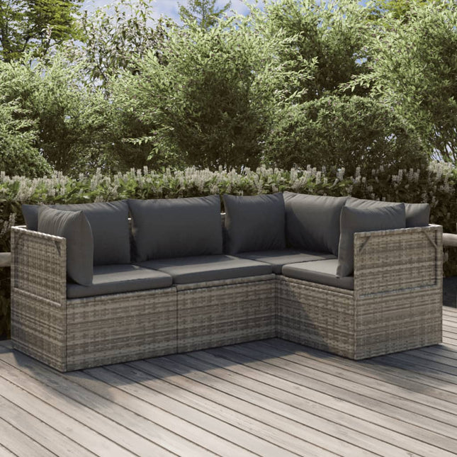 4-Delige Loungeset Met Kussens Poly Rattan Grijs 3x hoek + midden