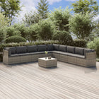 10-Delige Loungeset Met Kussens Poly Rattan Grijs 3x hoek + 6x midden + Tafel