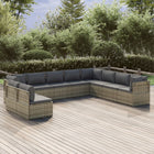 10-Delige Loungeset Met Kussens Poly Rattan Grijs 9 3x hoek + 7x midden