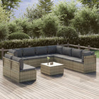 10-Delige Loungeset Met Kussens Poly Rattan Grijs 9 3x hoek + 6x midden + Tafel