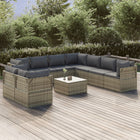 10-Delige Loungeset Met Kussens Poly Rattan Grijs 8 5x hoek + 4x midden + Tafel