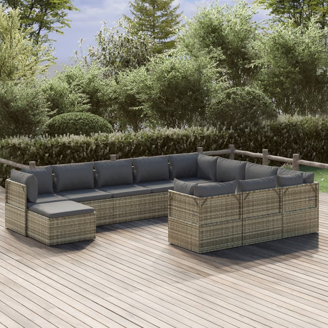 11-Delige Loungeset Met Kussens Poly Rattan Grijs