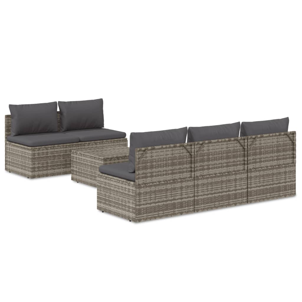 -Delige Loungeset Met Kussens Poly Rattan Grijs 1 6 5x midden + Tafel