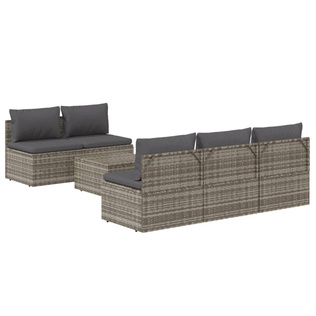 -Delige Loungeset Met Kussens Poly Rattan Grijs 1 6 5x midden + Tafel