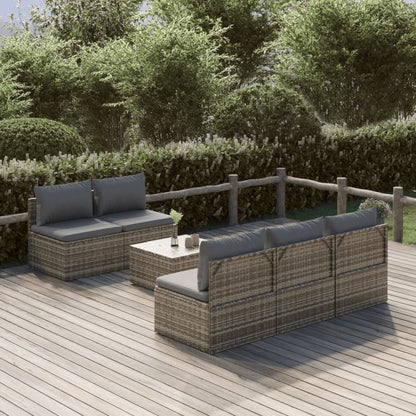 -Delige Loungeset Met Kussens Poly Rattan Grijs 1 6 5x midden + Tafel