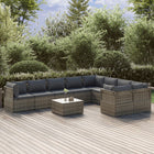 10-Delige Loungeset Met Kussens Poly Rattan Grijs 8 4x hoek + 5x midden + Tafel